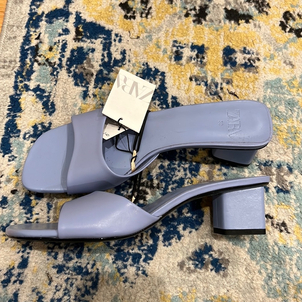 Zara square toe pastel blue block heel